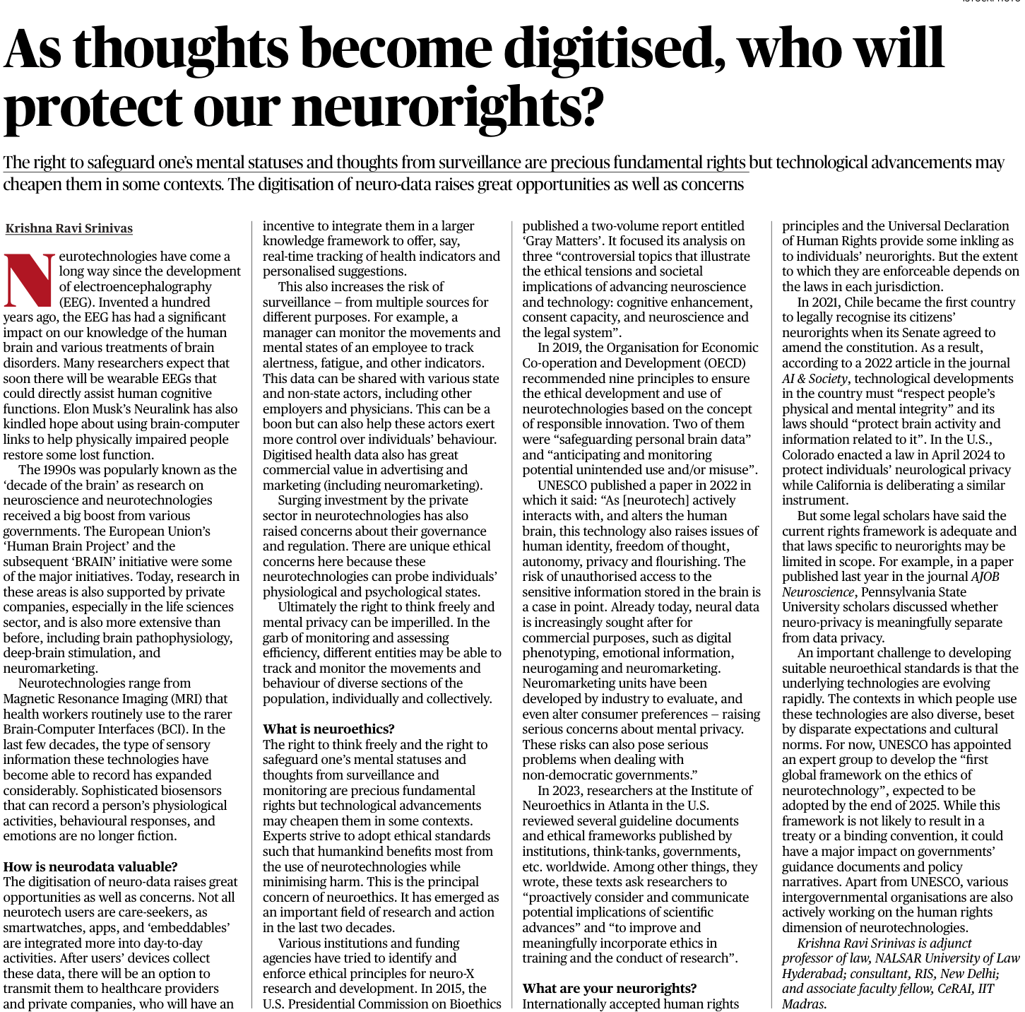 As thoughts become digitised, who will protect our neurorights? | The Hindu